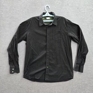 DC Shoes Men Button Up Shirt L Black Striped Long Sleeve Cotton Spandex